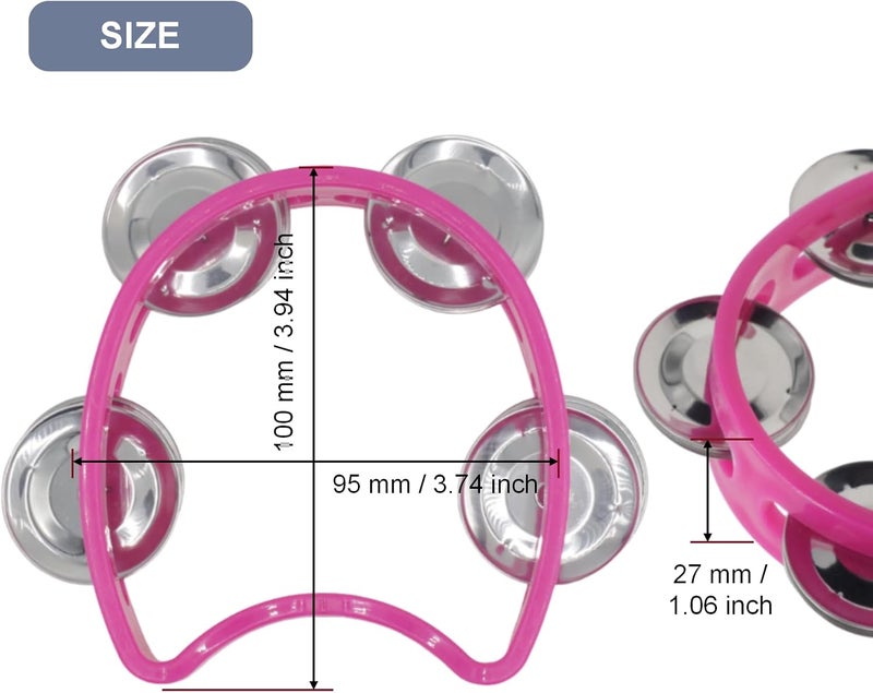 CashBeat 2-Pack Pink Handheld Tambourines with 4 Jingle Bells Each, Mini Plastic Half-Moon Percussion Instruments for Adults, School Music Class, Band and Party - Image 3